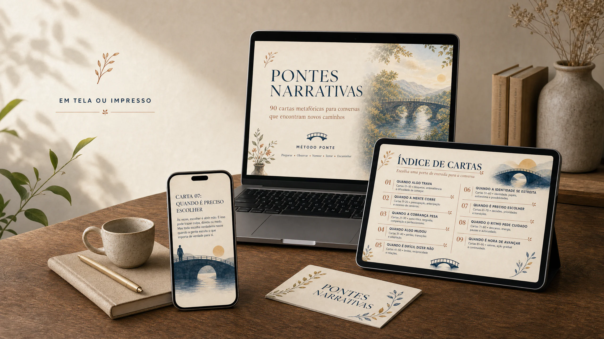 Pontes Narrativas disponível em notebook, tablet, celular e impresso