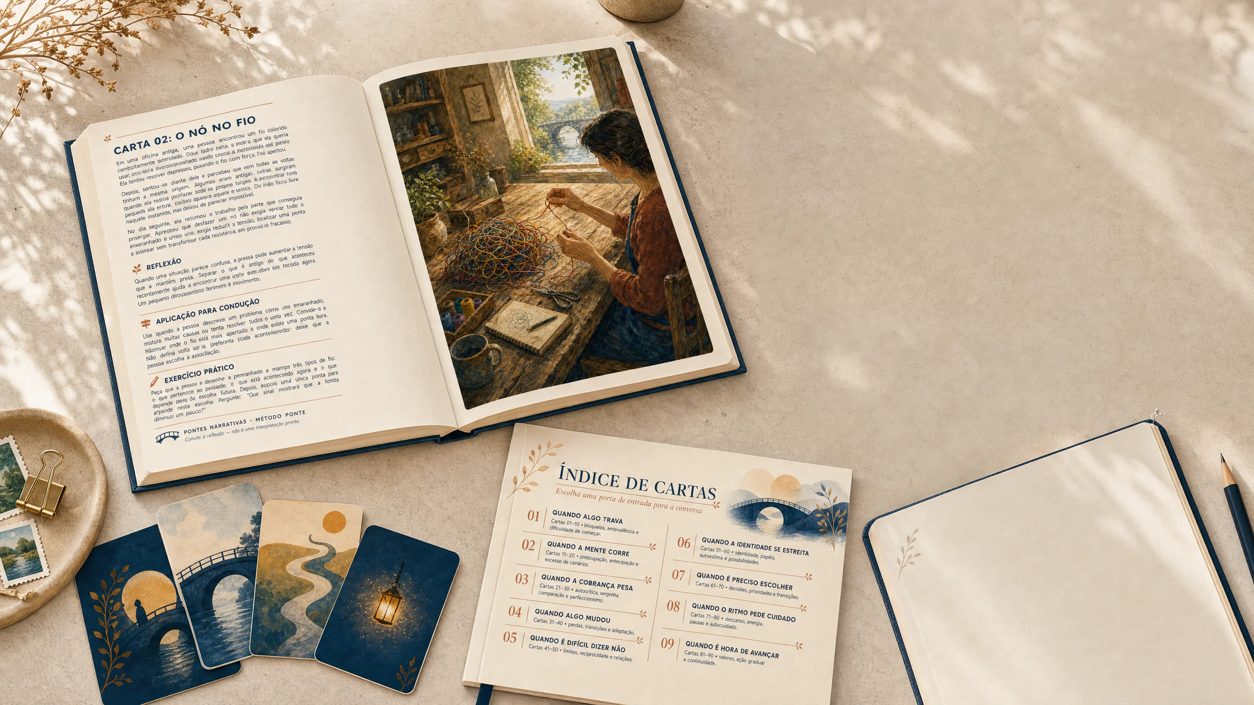 Visual das páginas e cartas internas do material